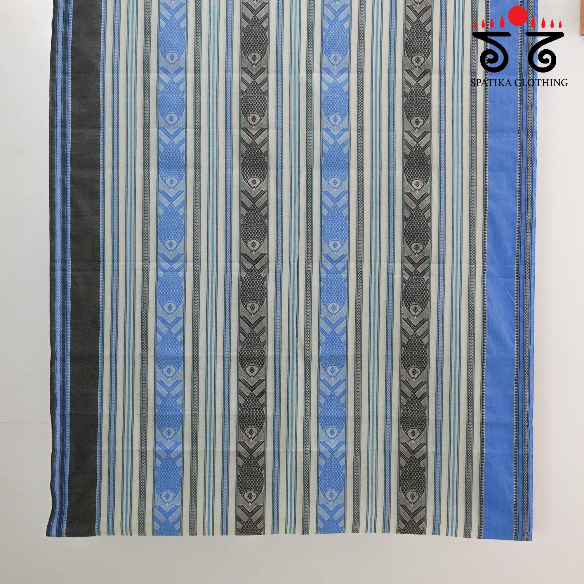 Blue Multi Begampur Saree - With Fish Motifs!