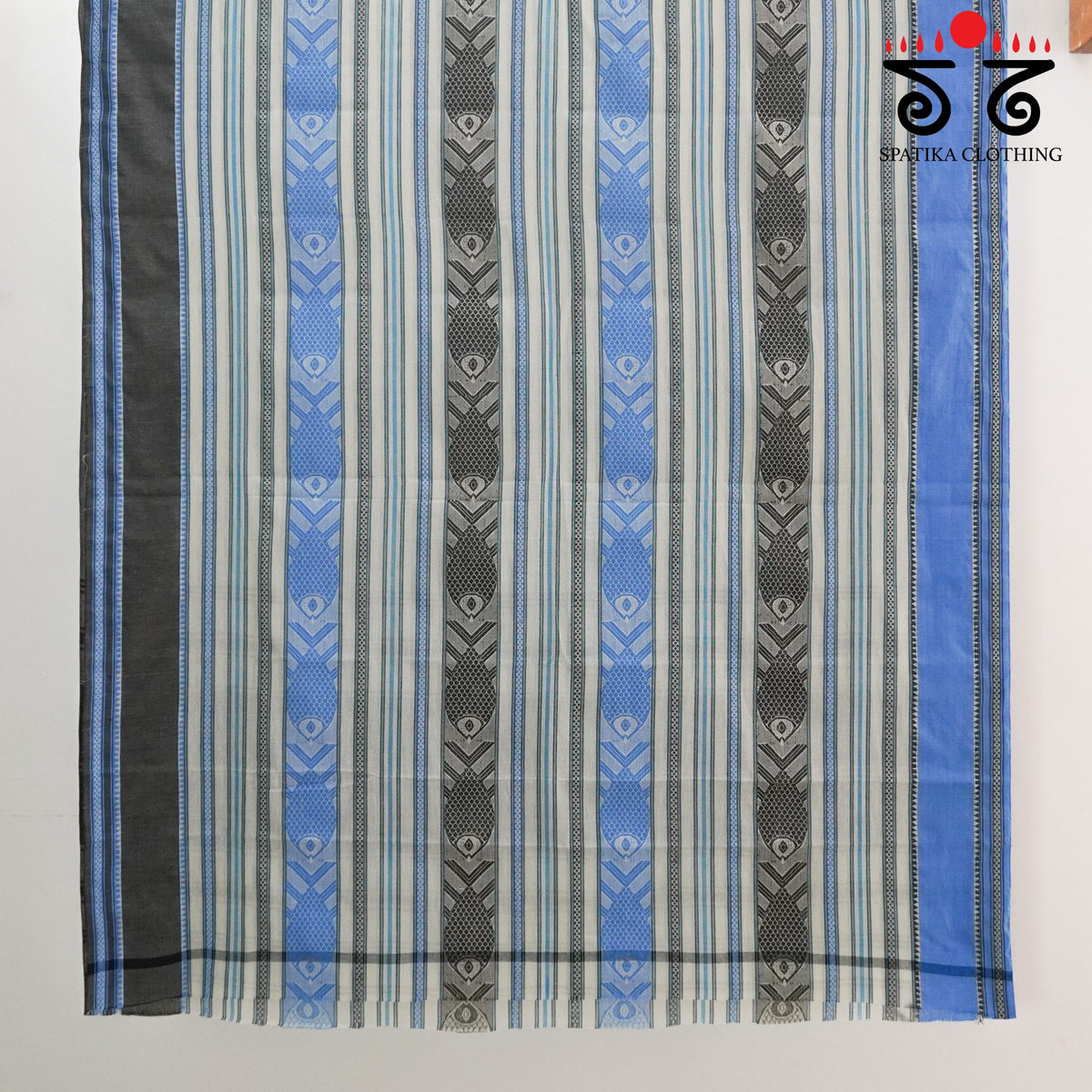 Blue Multi Begampur Saree - With Fish Motifs!