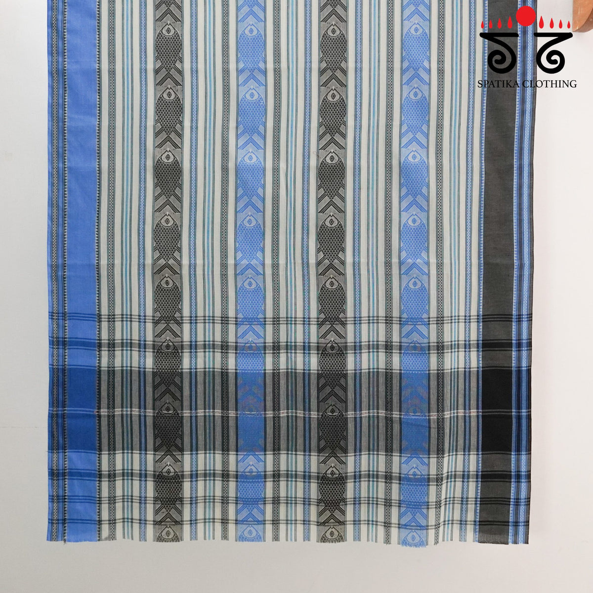 Blue Multi Begampur Saree - With Fish Motifs!