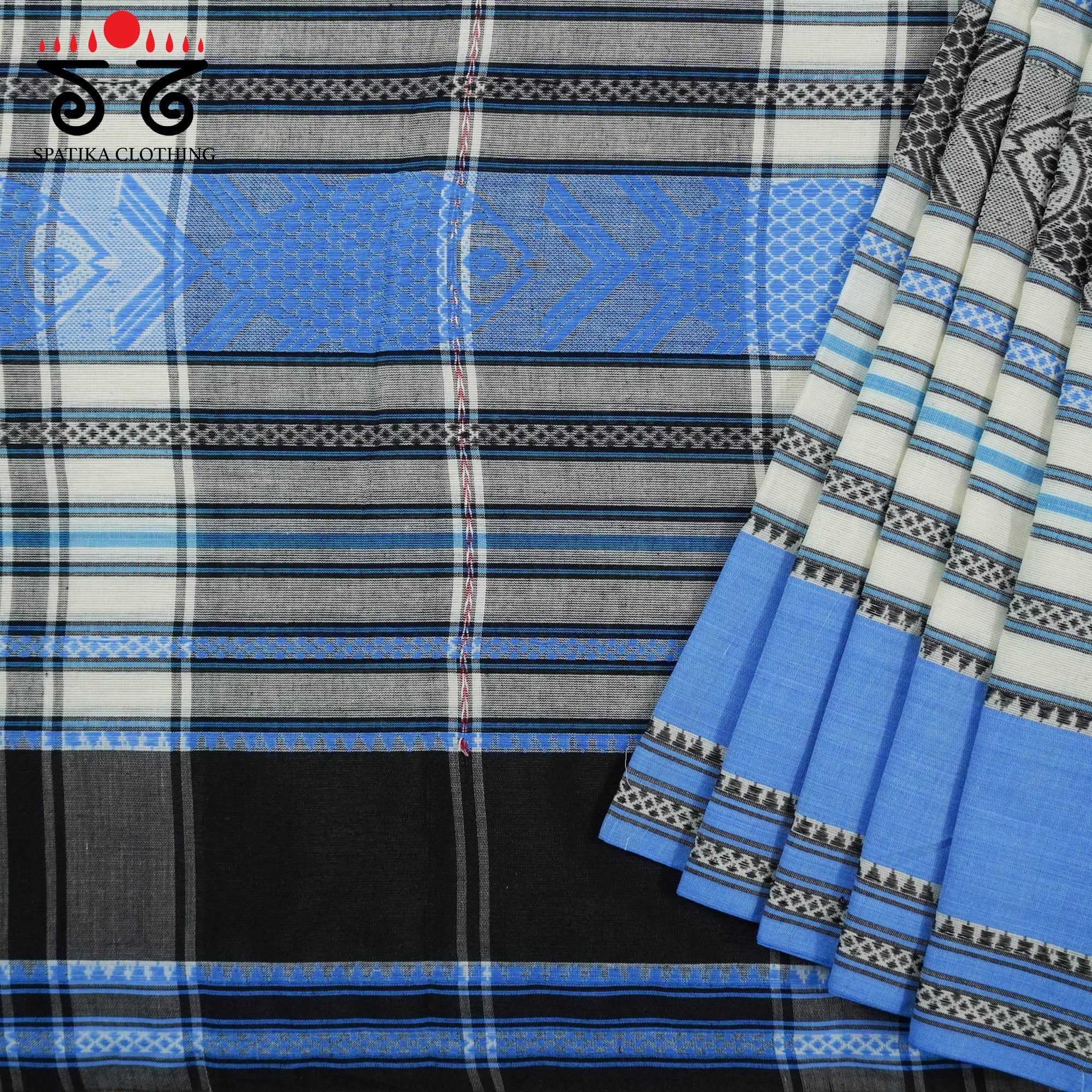 Blue Multi Begampur Saree - With Fish Motifs!