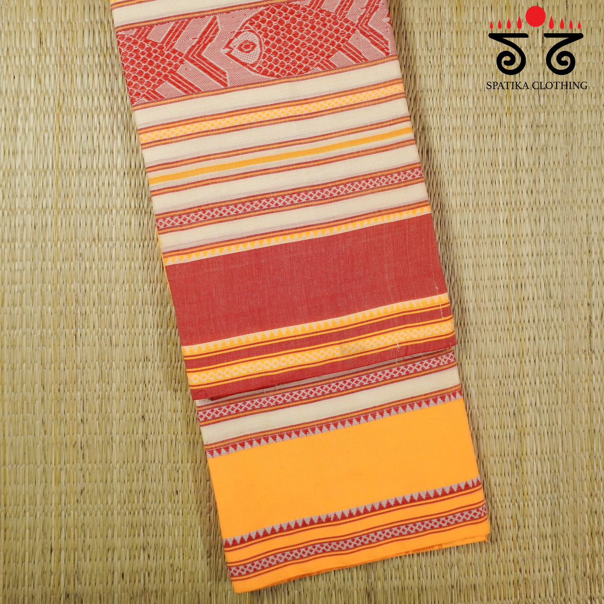 Red Multi Begampur Saree - With Fish Motifs