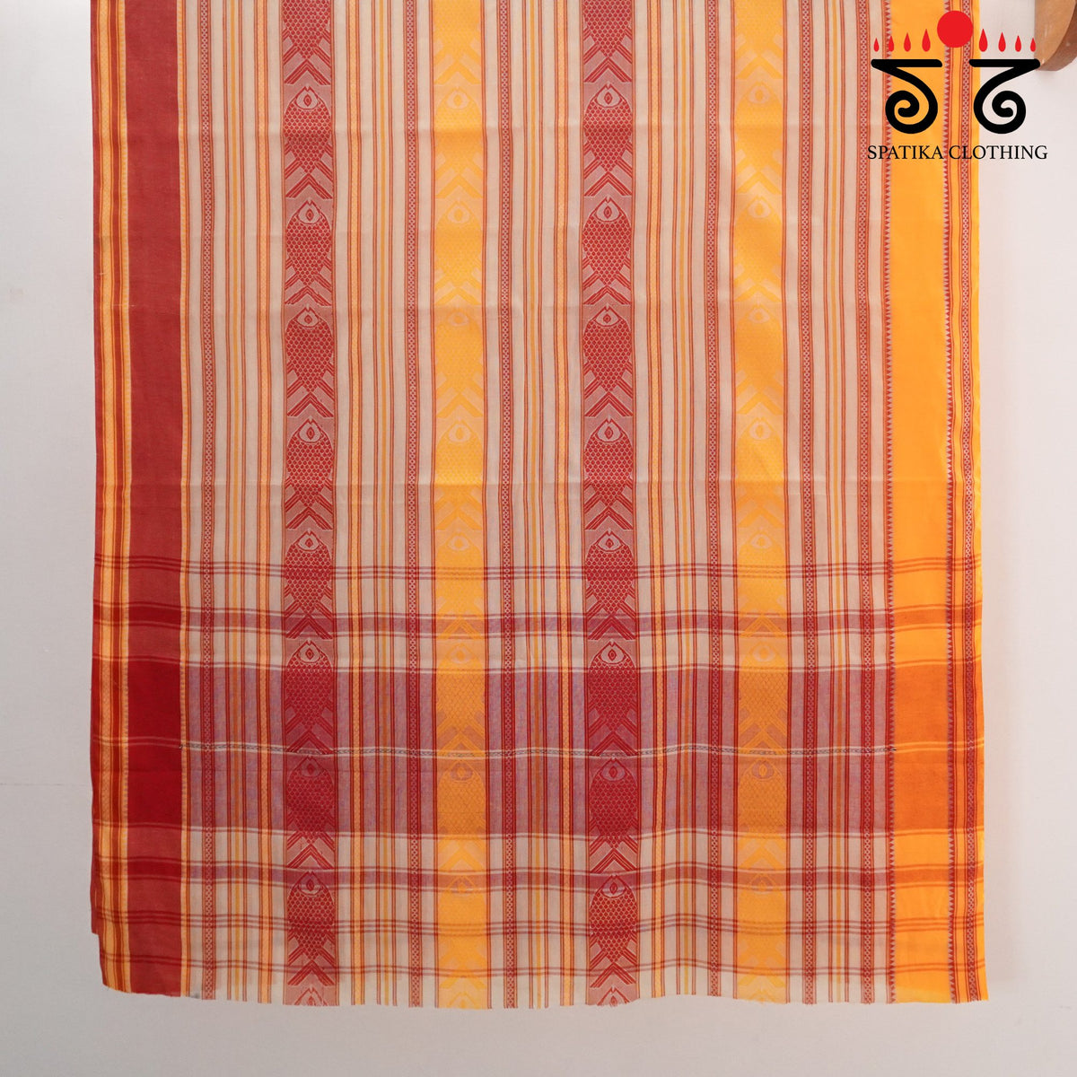Red Multi Begampur Saree - With Fish Motifs