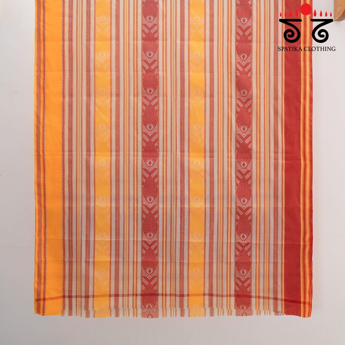 Red Multi Begampur Saree - With Fish Motifs