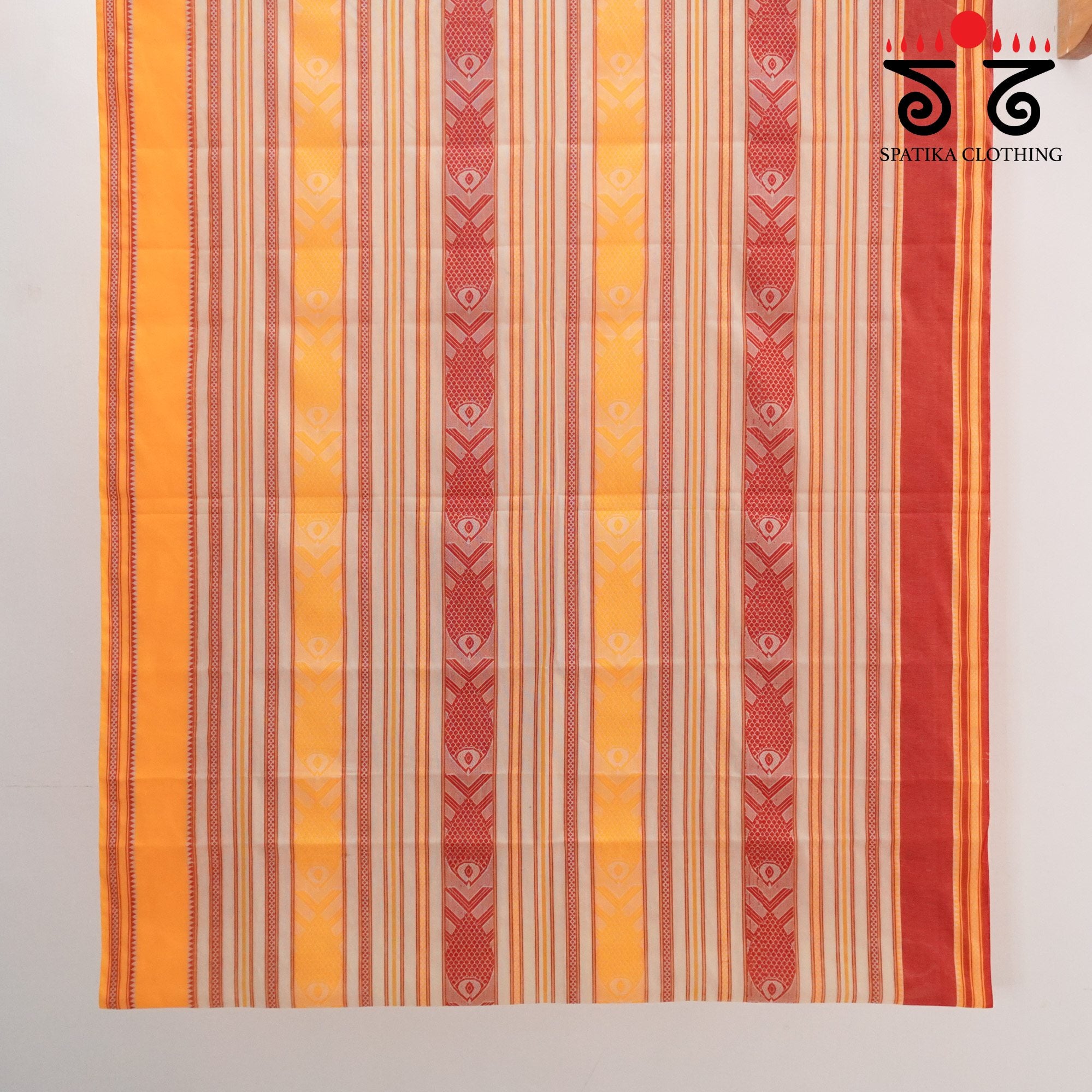 Red Multi Begampur Saree - With Fish Motifs