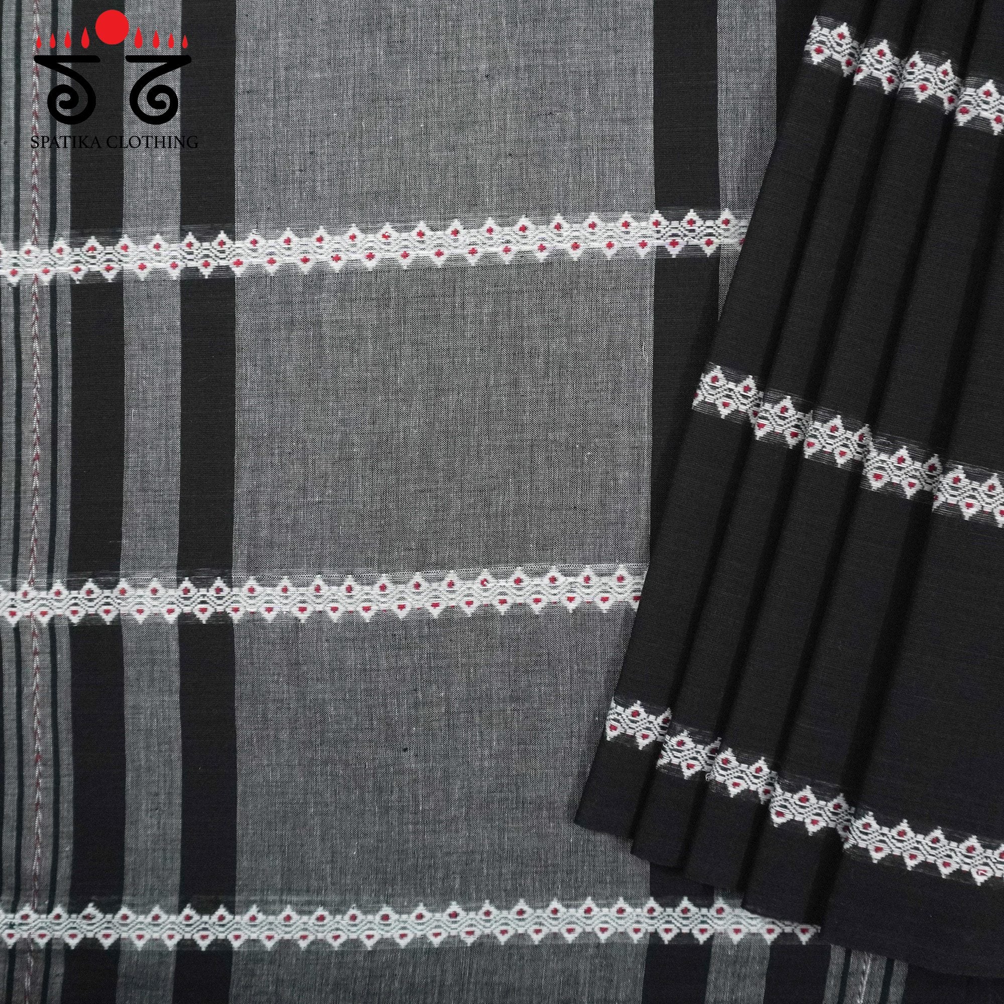 Black Begampur Handwoven Cotton Saree New!