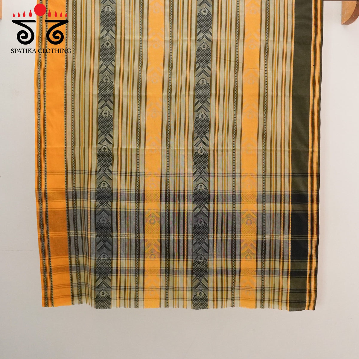 Yellow Begampur Saree - With Fish Motifs!