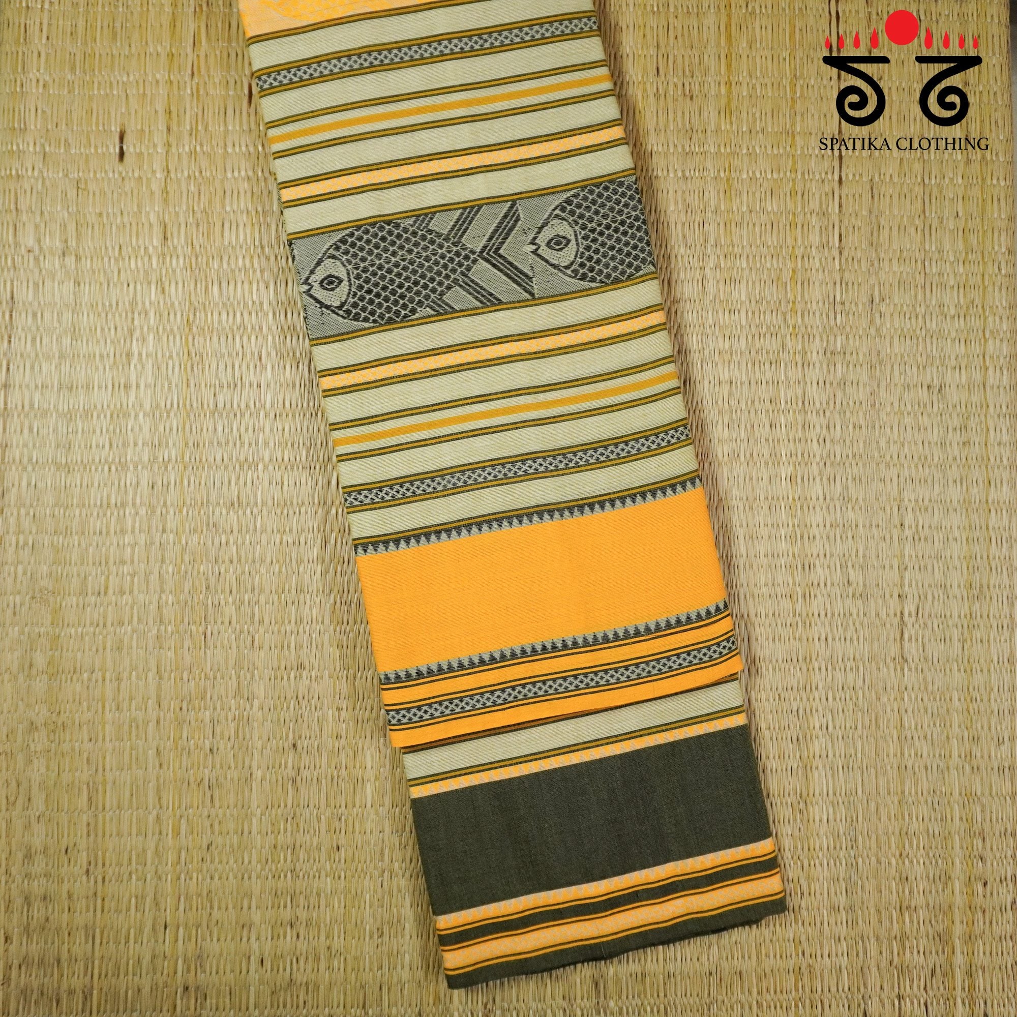 Yellow Begampur Saree - With Fish Motifs!