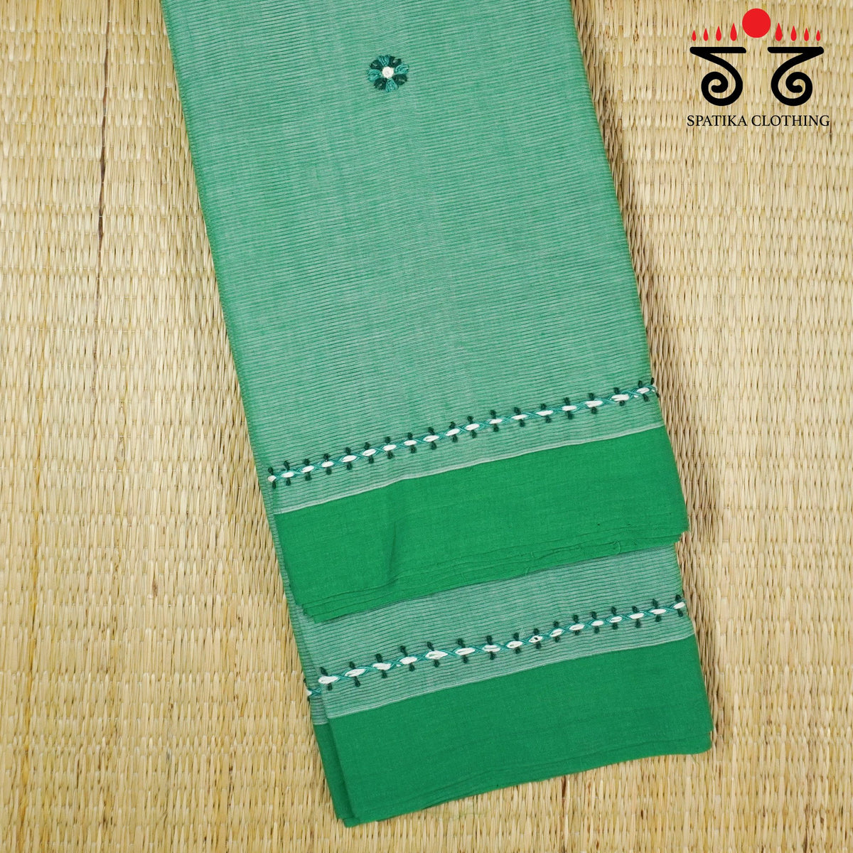 Green Andhra Cotton Hand Embroidered Saree