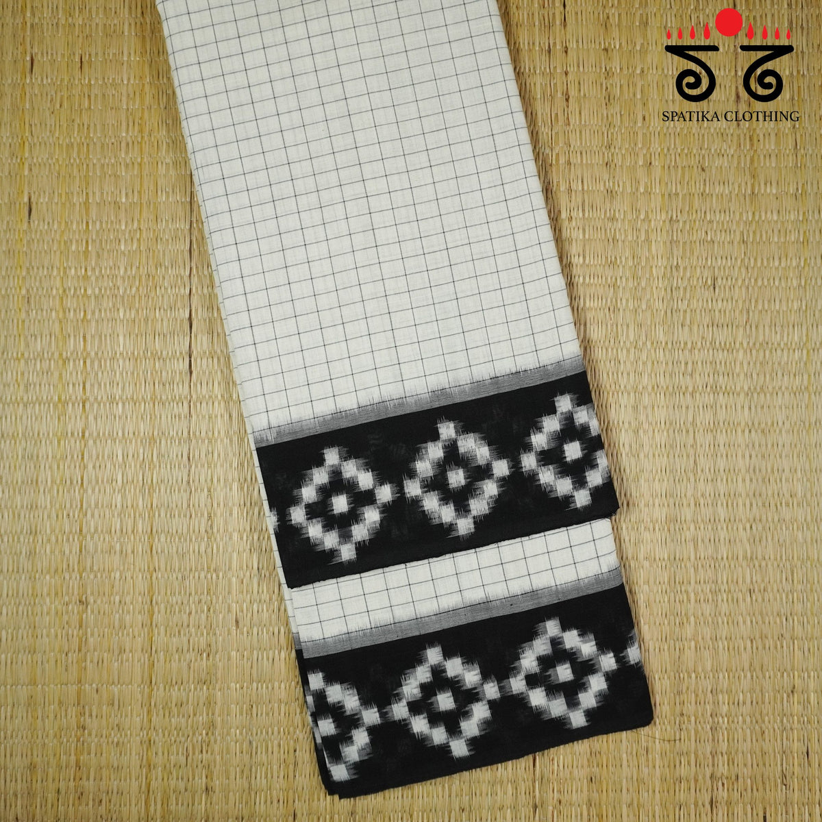 Black & White Telia Rumal Ikat Cotton Saree