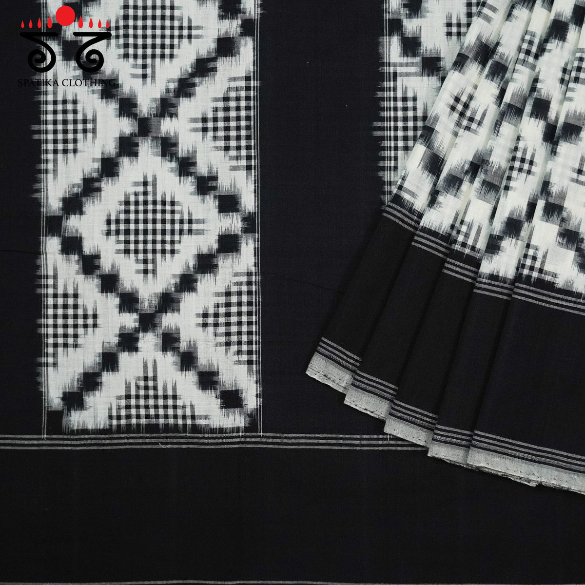 Black & White Telia Rumal Ikat Cotton Saree