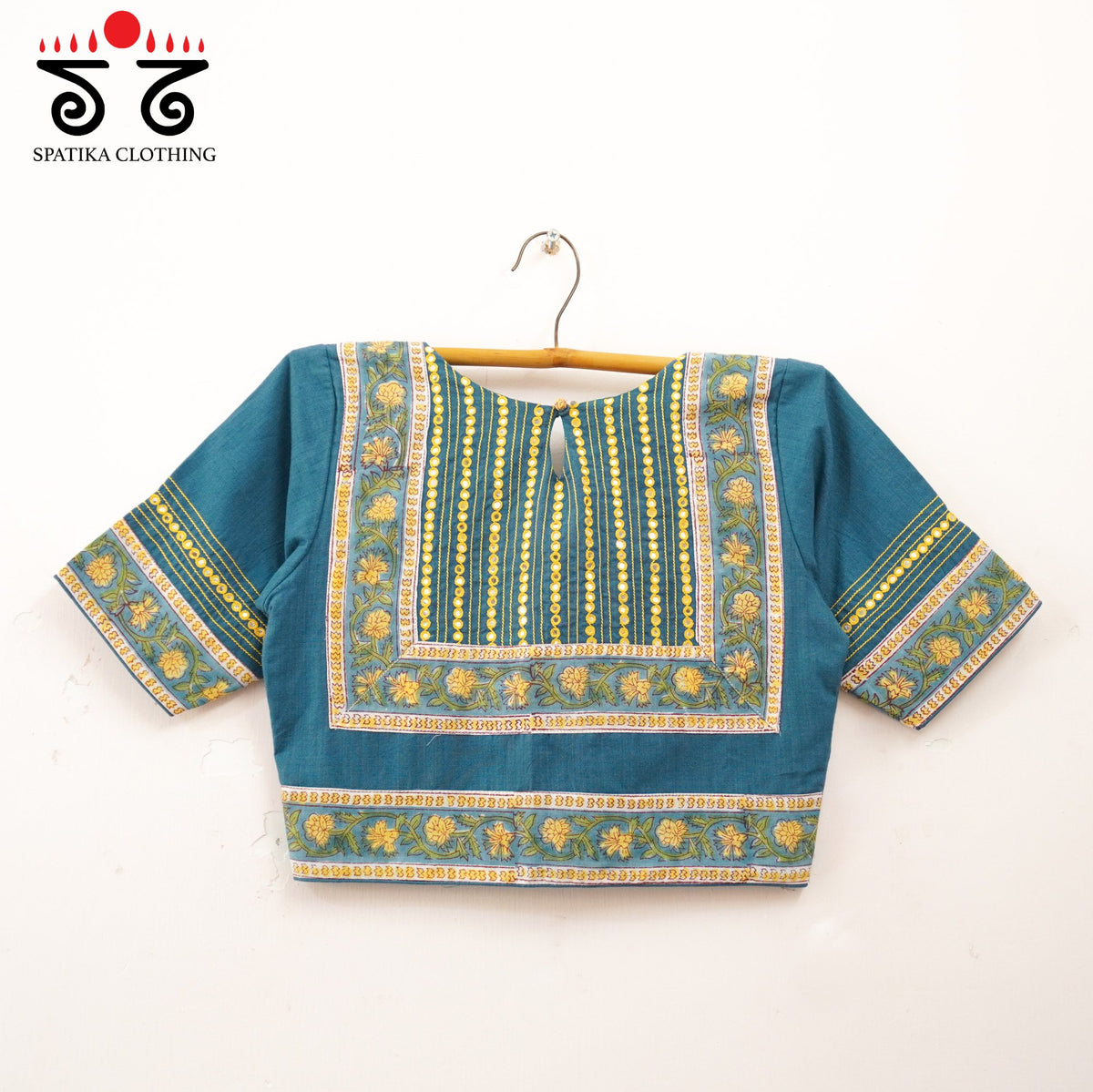 Blue Mirror Work Hand embroidered Blouse