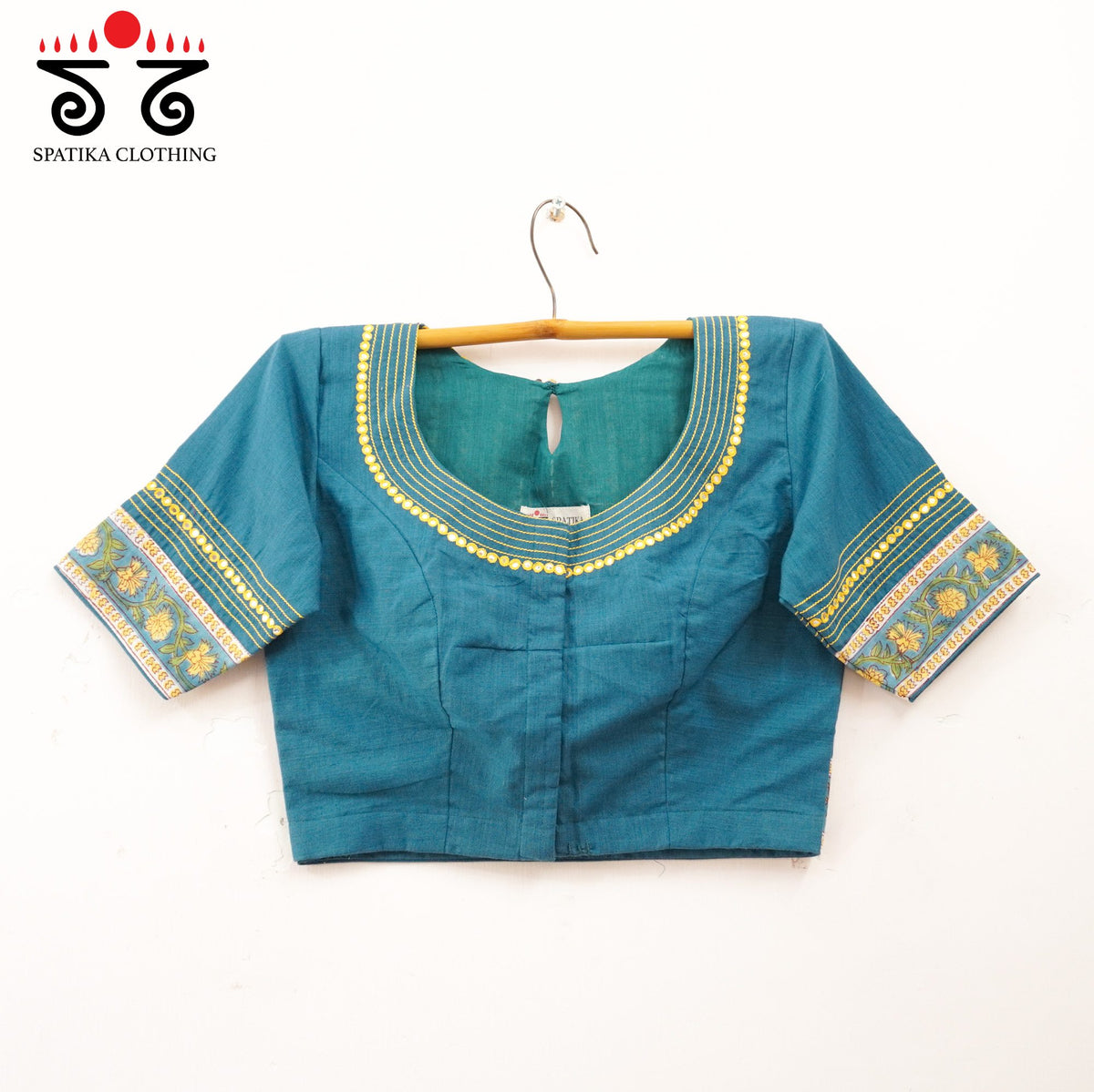Blue Mirror Work Hand embroidered Blouse