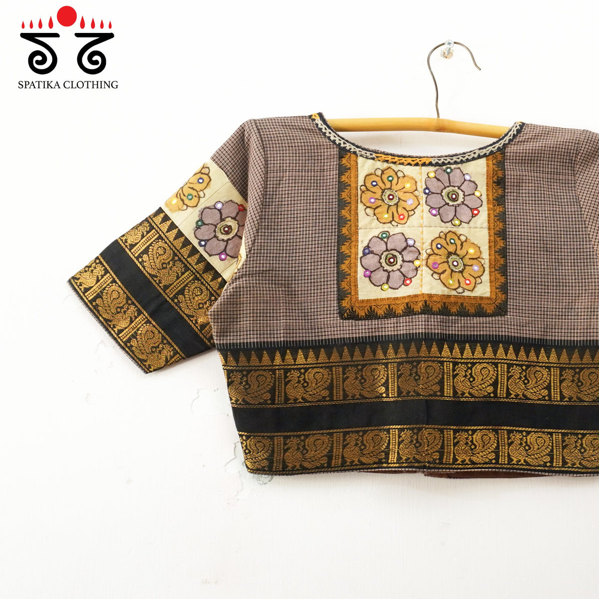 Grey checks Chettinad - Pen Kalamkari Blouse