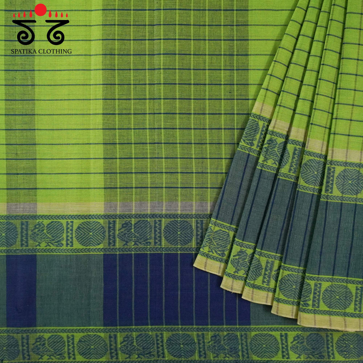 Green Begampur Handwoven Cotton Saree New!