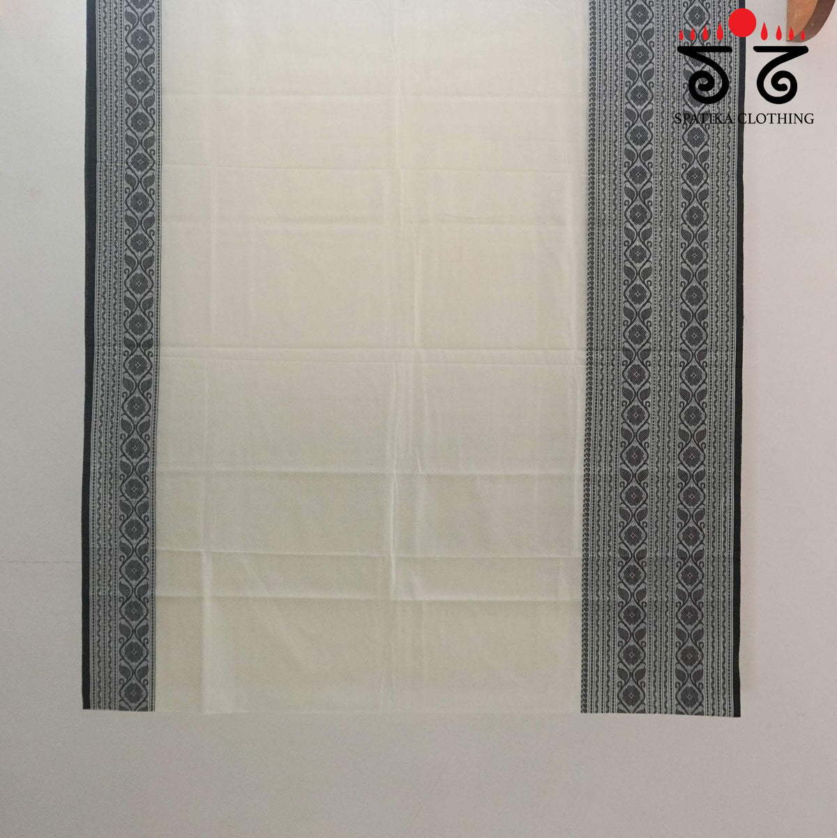 White & Black Begampur Handwoven Cotton Saree New!