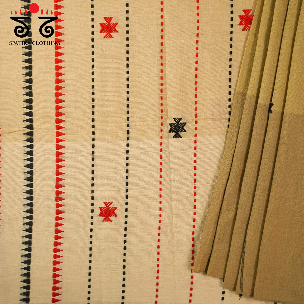 Beige Begampur Handwoven Cotton Saree New!
