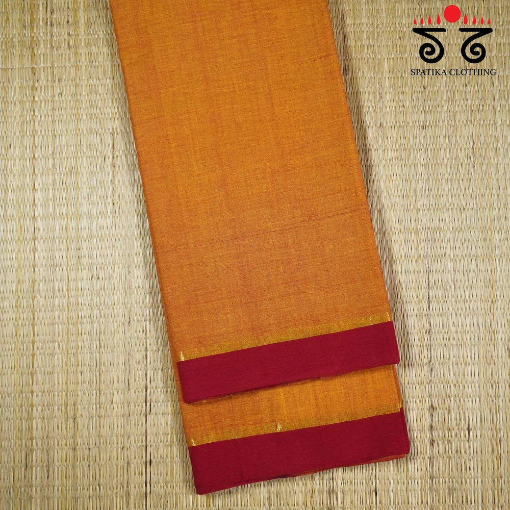 Light Orange Andhra Handwoven Cotton Saree with Red Lambani Bandhani Blouse