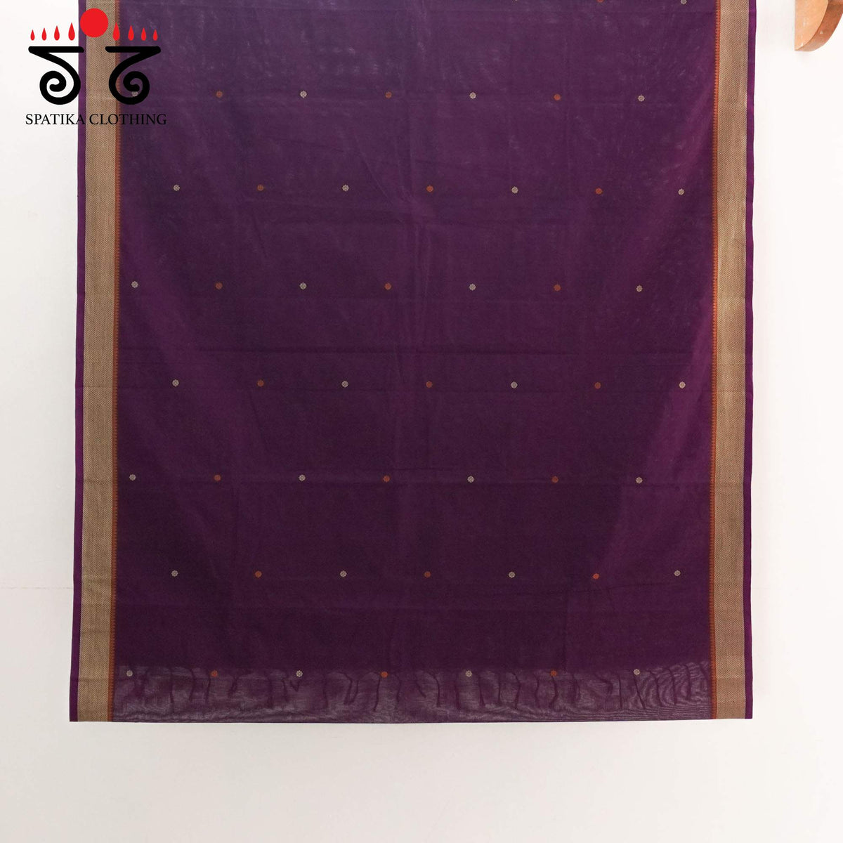 Purple Kanchi Cotton Saree - Ikat Blouse