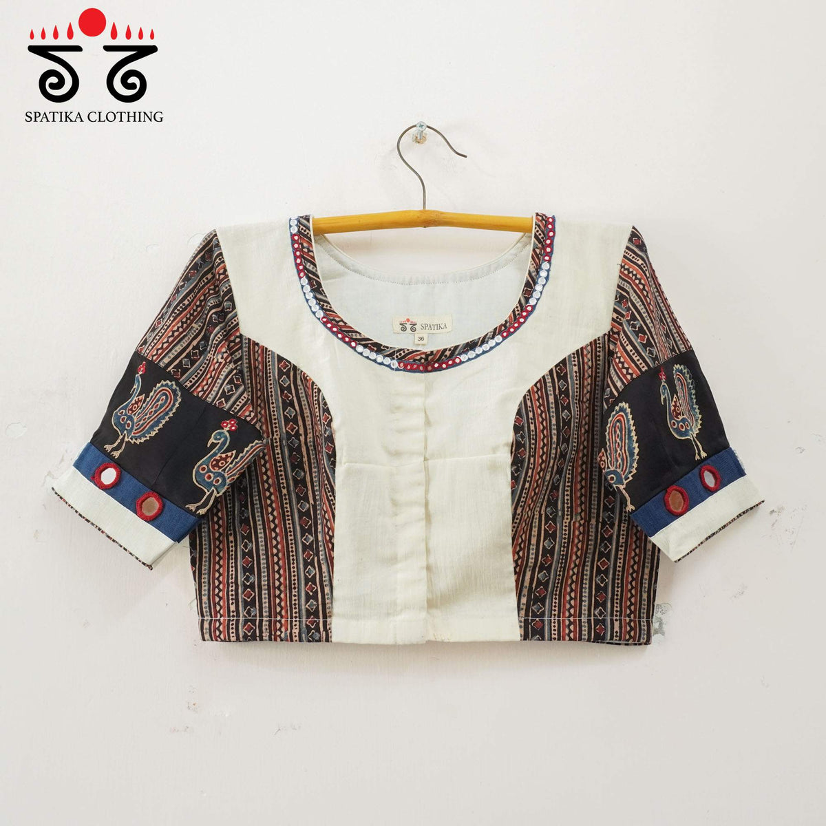 The Morni - White & Blue Mirror work Blouse