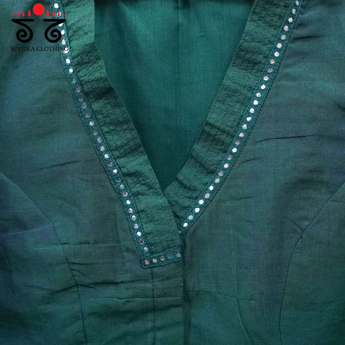 Teal Mirror Work - V Neck Blouse