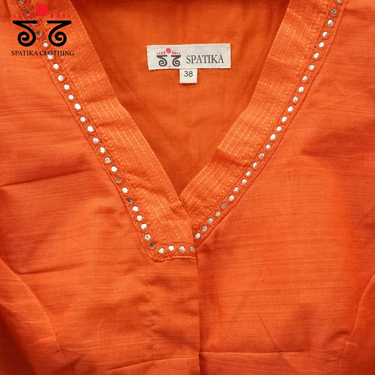 Orange Mirror Work - V Neck Blouse