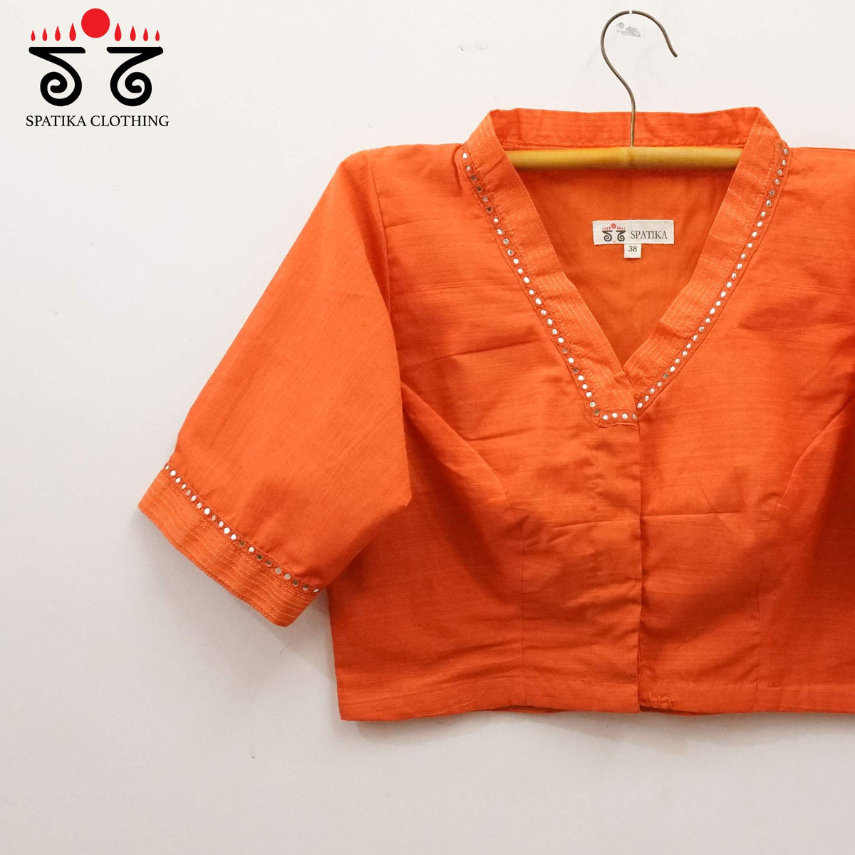 Orange Mirror Work - V Neck Blouse