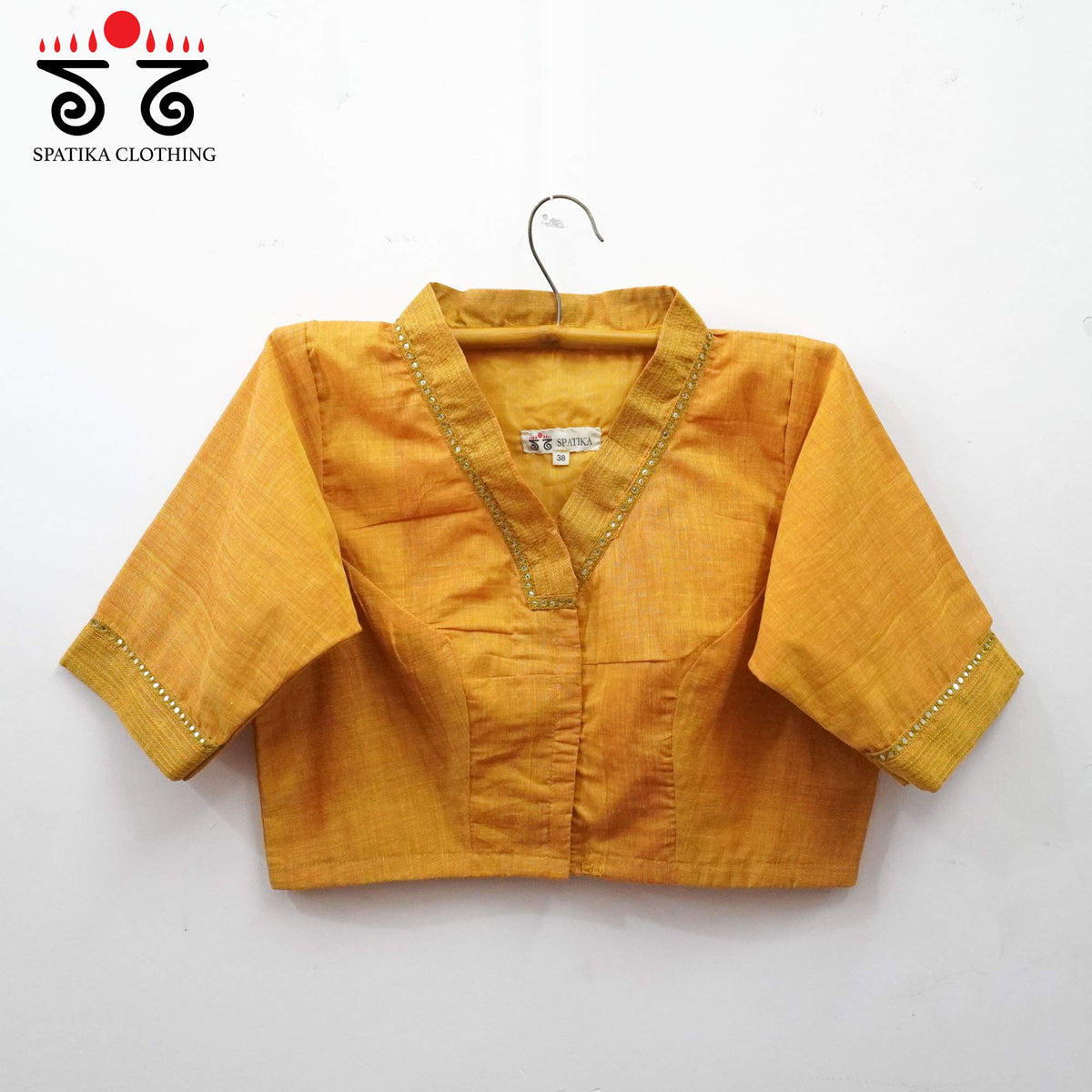 Mustard Mirror Work - V Neck Blouse