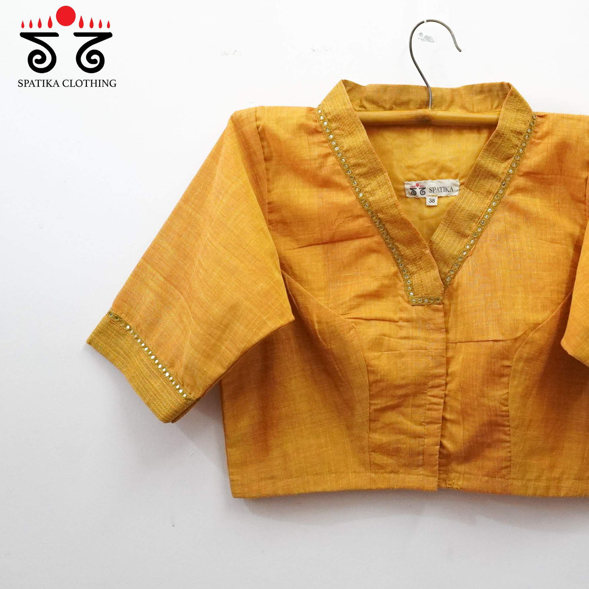 Mustard Mirror Work - V Neck Blouse