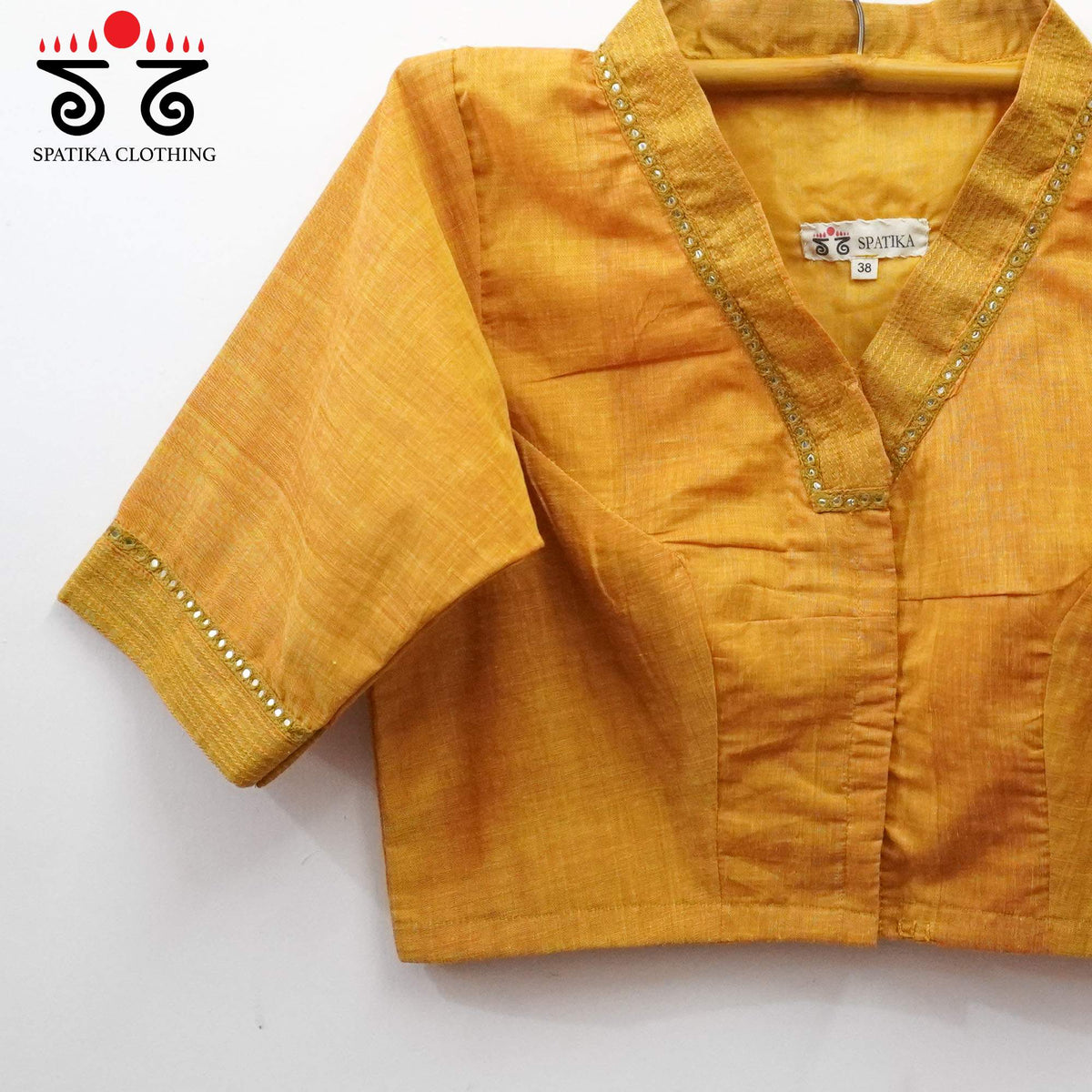 Mustard Mirror Work - V Neck Blouse