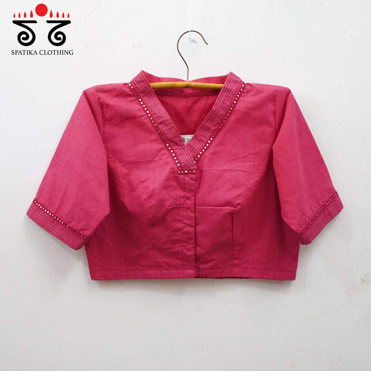 Pink Mirror Work - V Neck Blouse