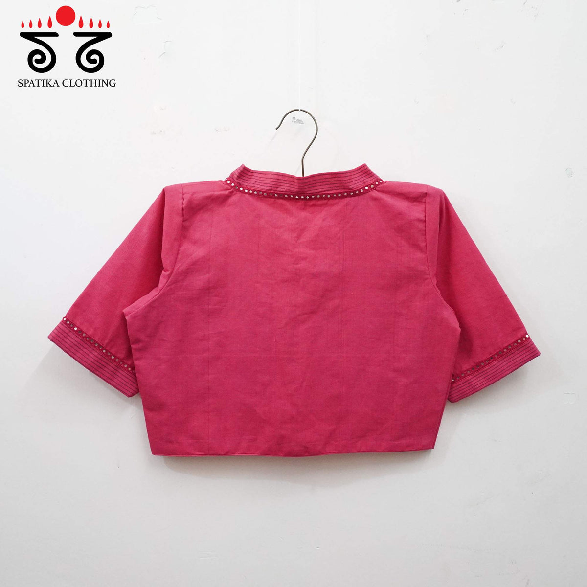 Pink Mirror Work - V Neck Blouse