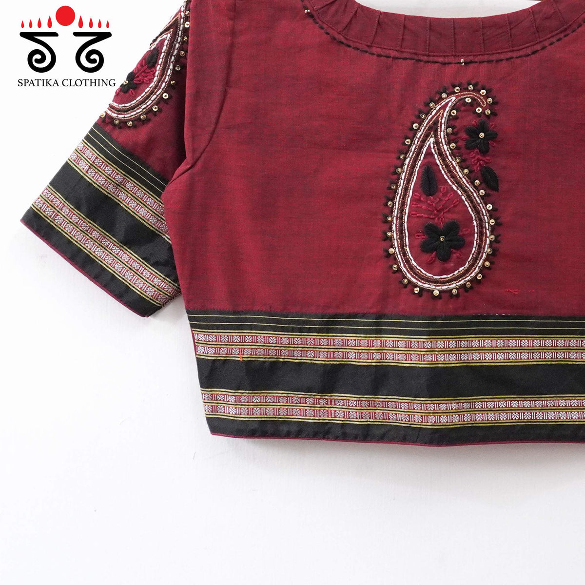 Maroon & Black Chikankari Handcrafted blouse