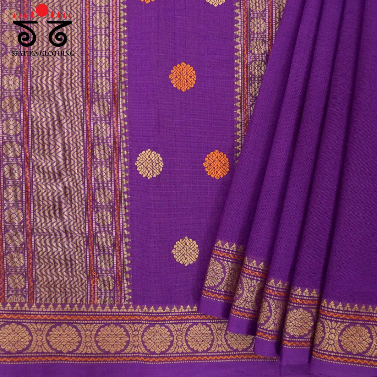 Violet Kanchi Cotton Saree - Ikat Blouse