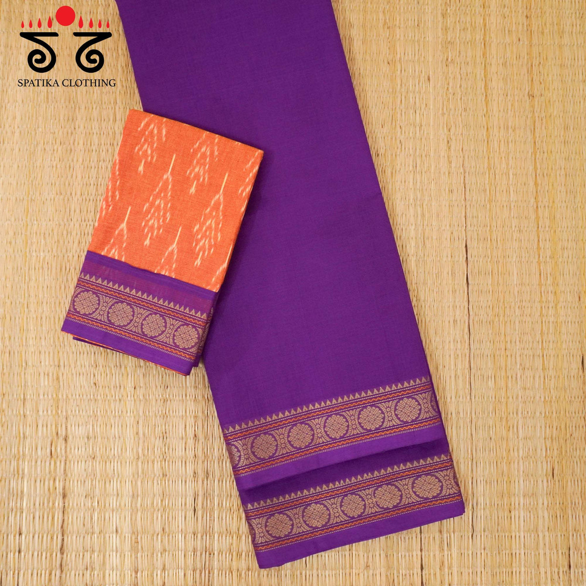Violet Kanchi Cotton Saree - Ikat Blouse