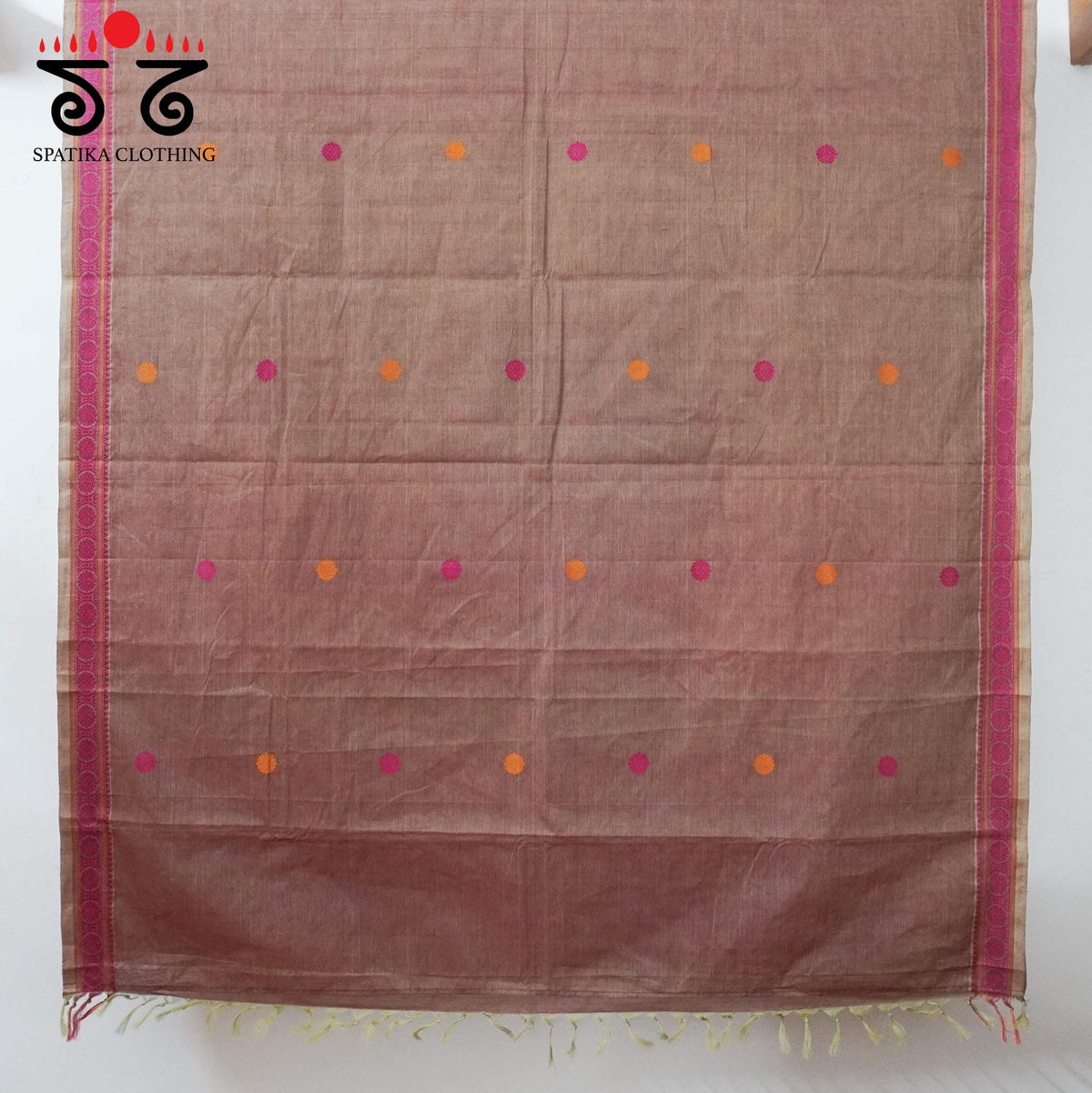 Brown Kanchi Cotton Saree - Ikat Blouse