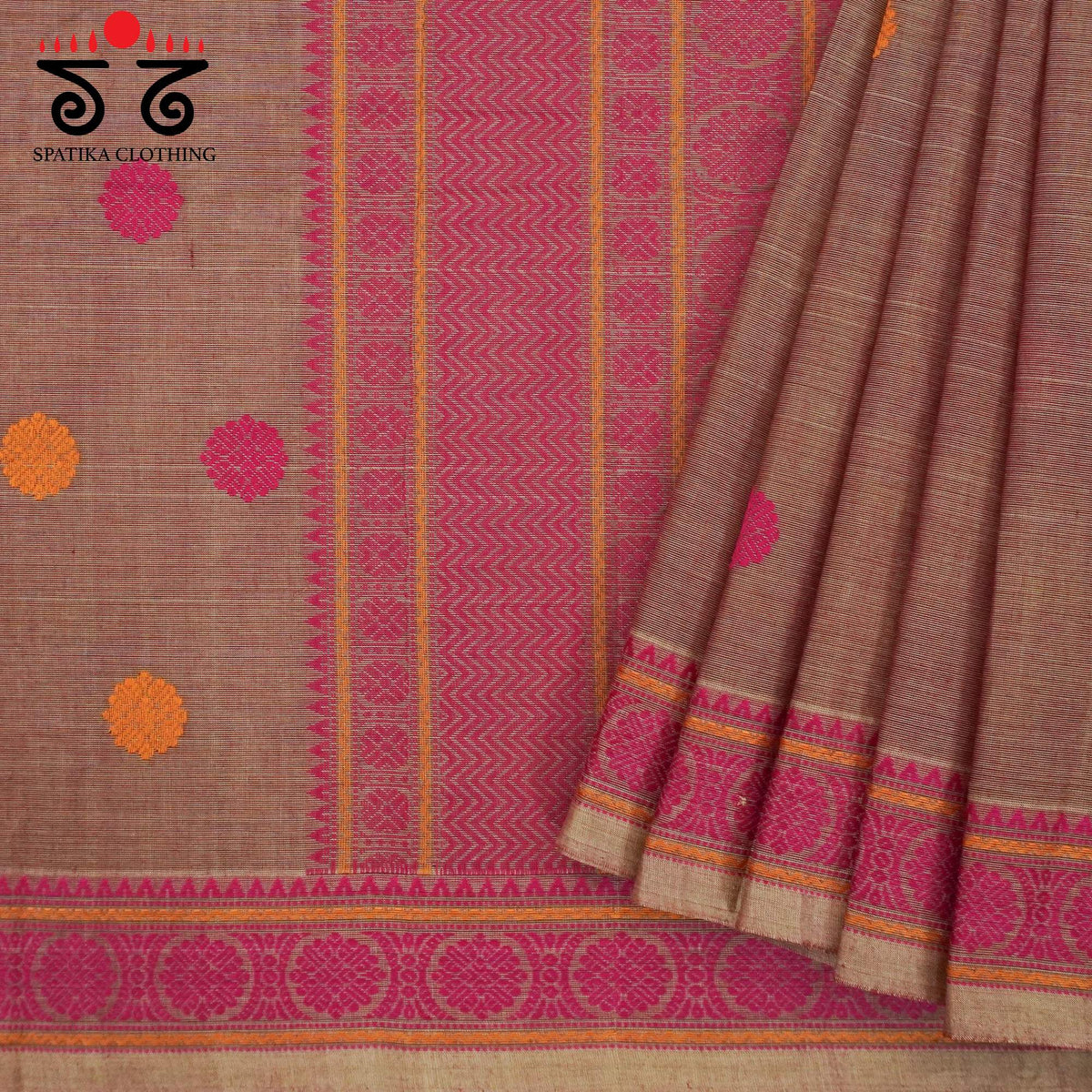 Brown Kanchi Cotton Saree - Ikat Blouse
