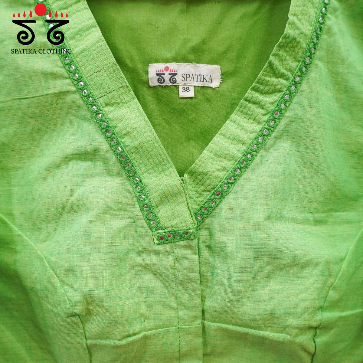 Green Mirror Work - V Neck Blouse