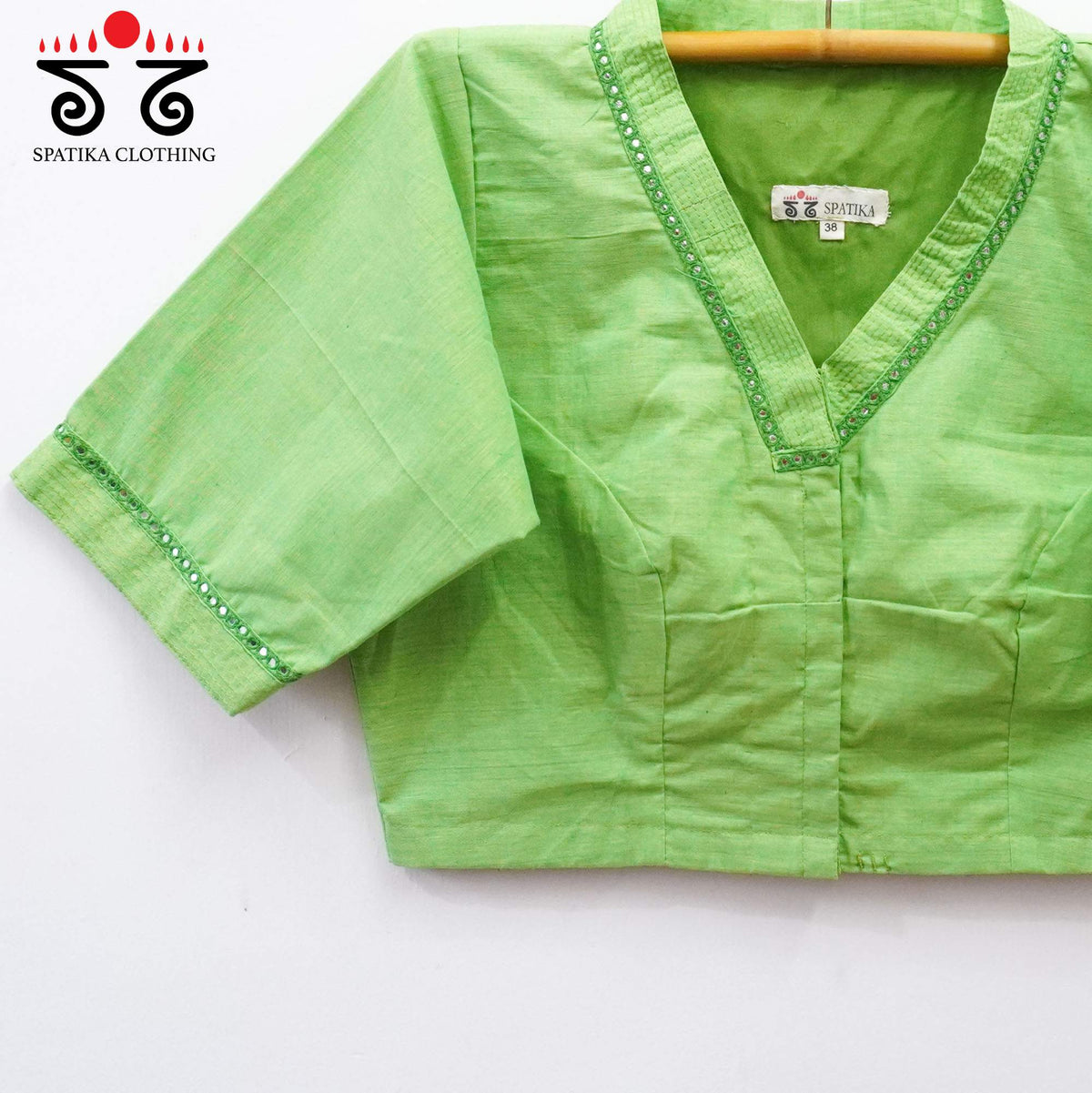 Green Mirror Work - V Neck Blouse