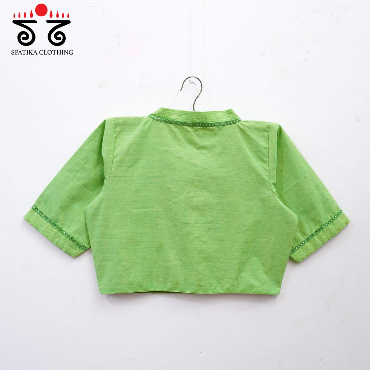 Green Mirror Work - V Neck Blouse