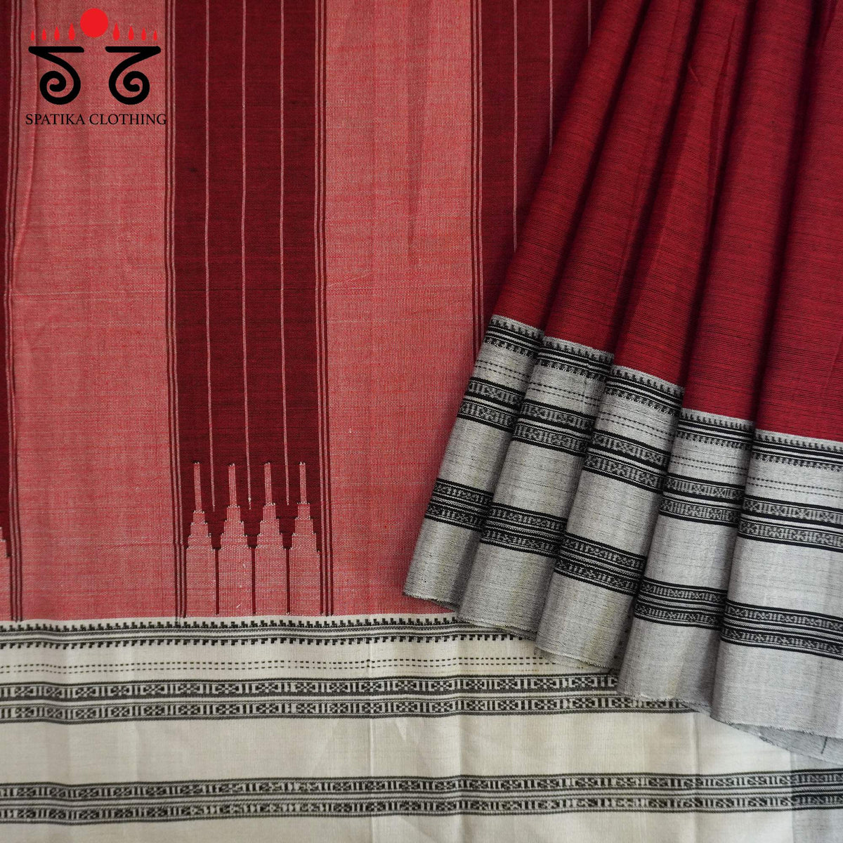 Red Ilkal Handwoven Cotton Saree - Kalamkari Blouse