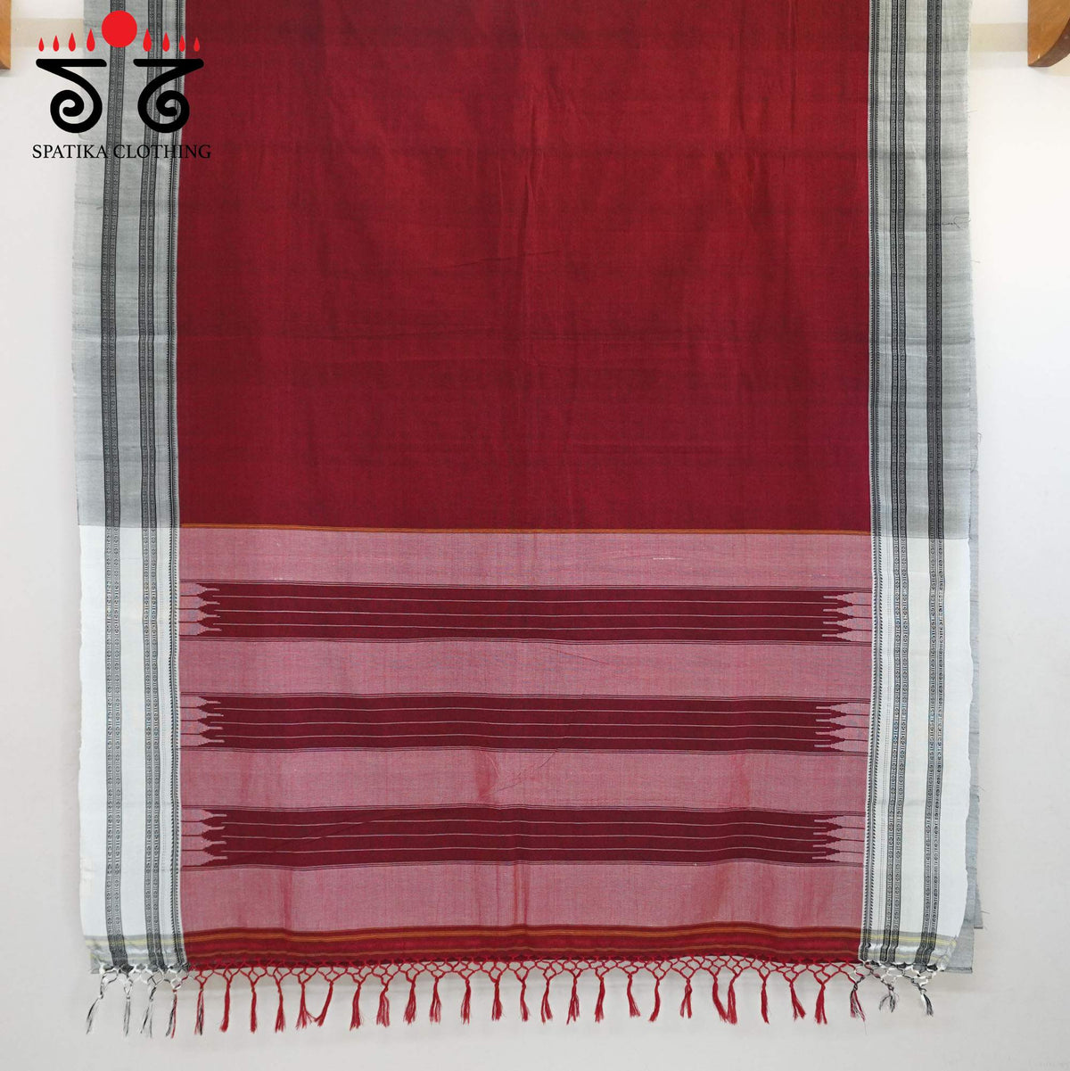 Red Ilkal Handwoven Cotton Saree - Kalamkari Blouse
