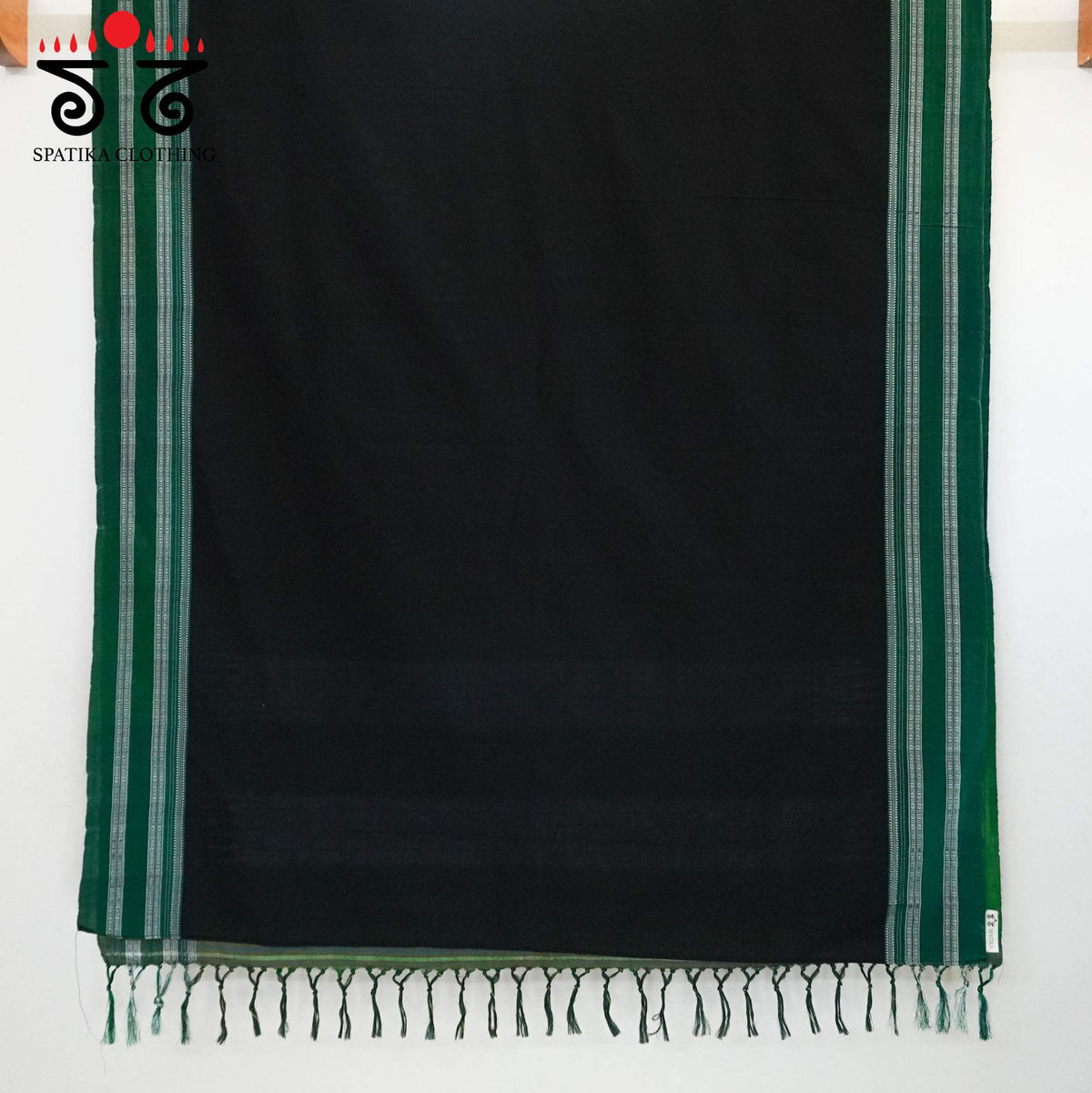 Black Ilkal Handwoven Cotton Saree - Kalamkari Blouse