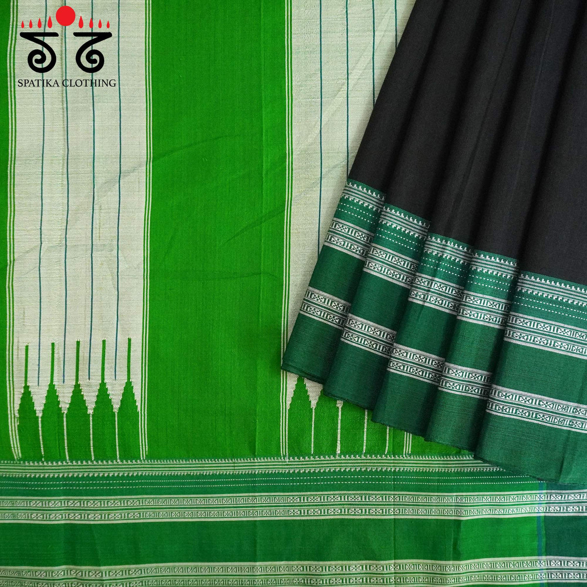 Black Ilkal Handwoven Cotton Saree - Kalamkari Blouse