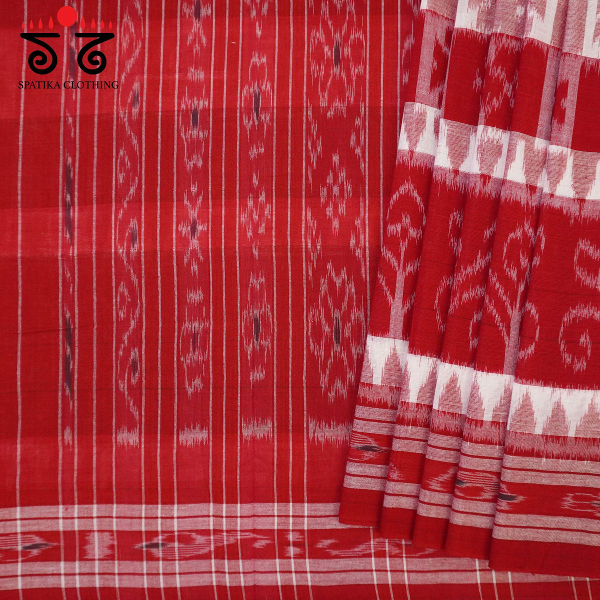 Red Nuapatna-Ikat Handwoven Cotton Saree