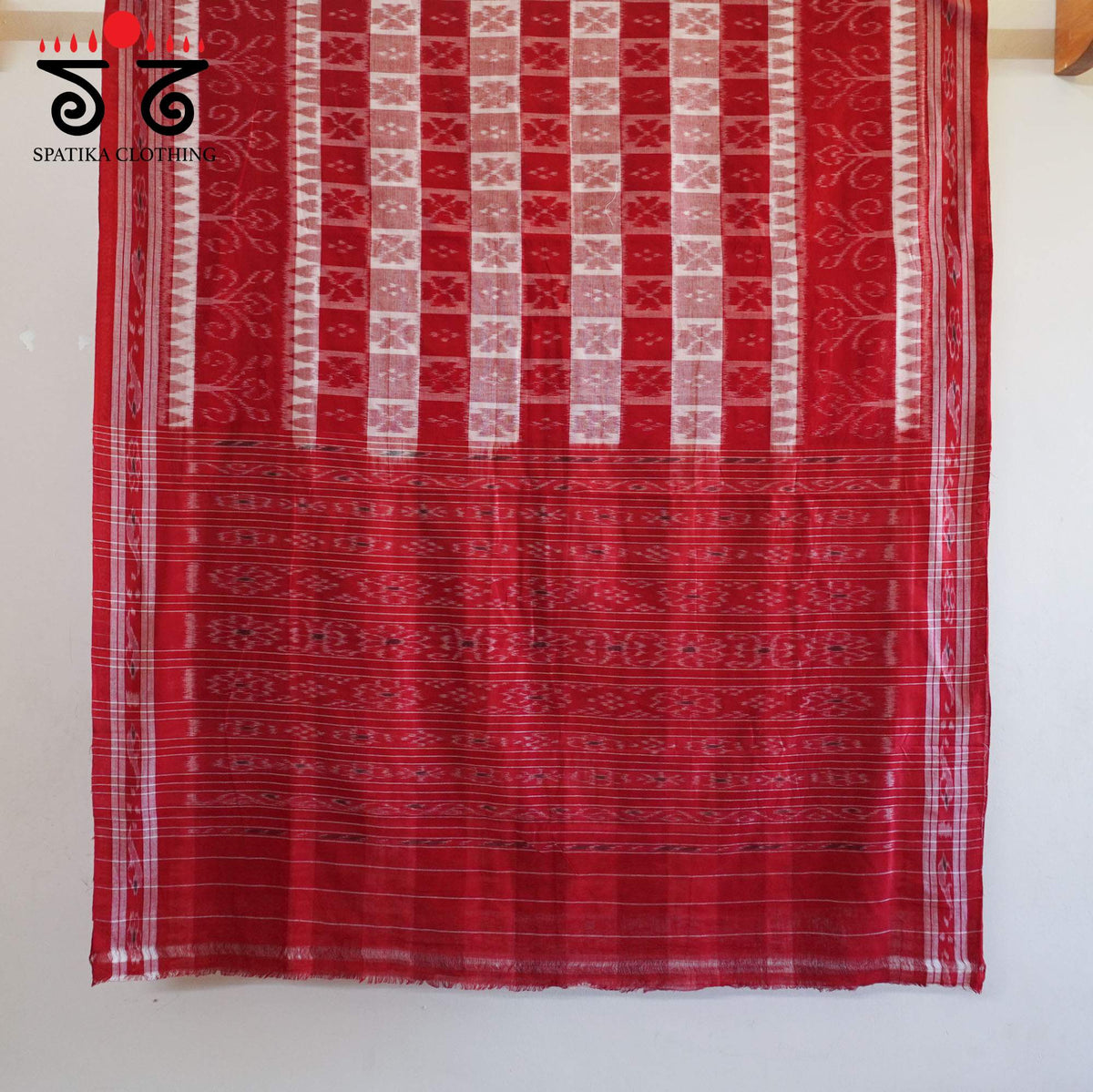 Red Nuapatna-Ikat Handwoven Cotton Saree