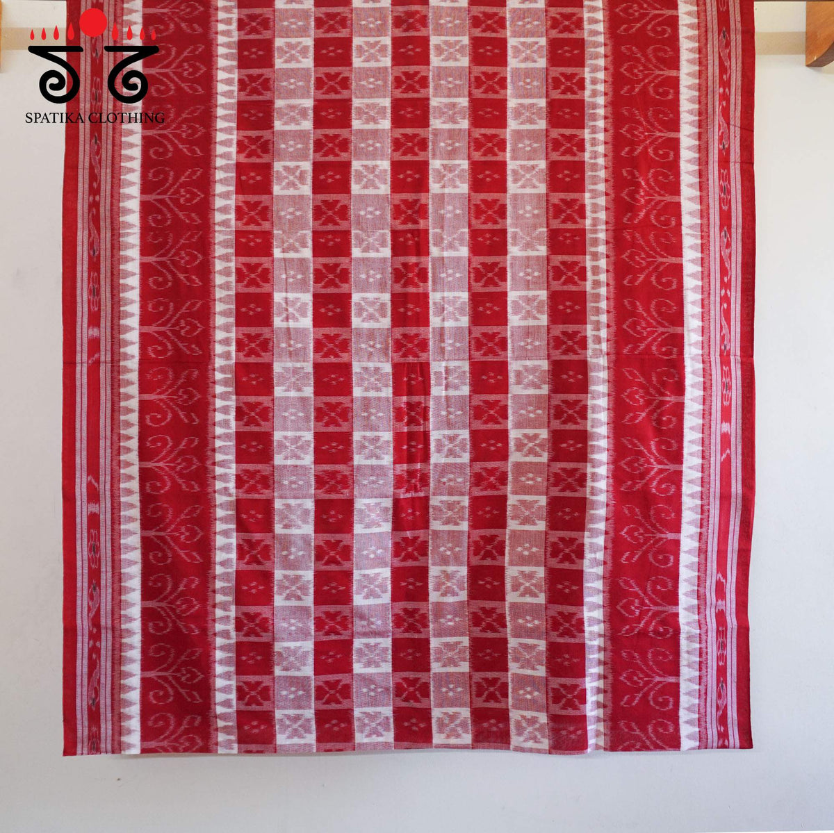 Red Nuapatna-Ikat Handwoven Cotton Saree