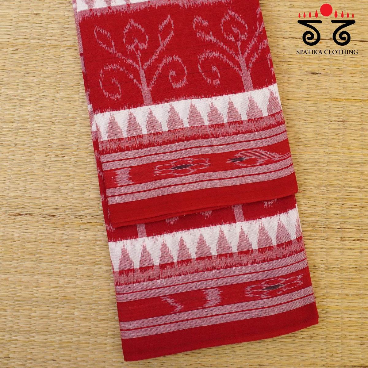 Red Nuapatna-Ikat Handwoven Cotton Saree
