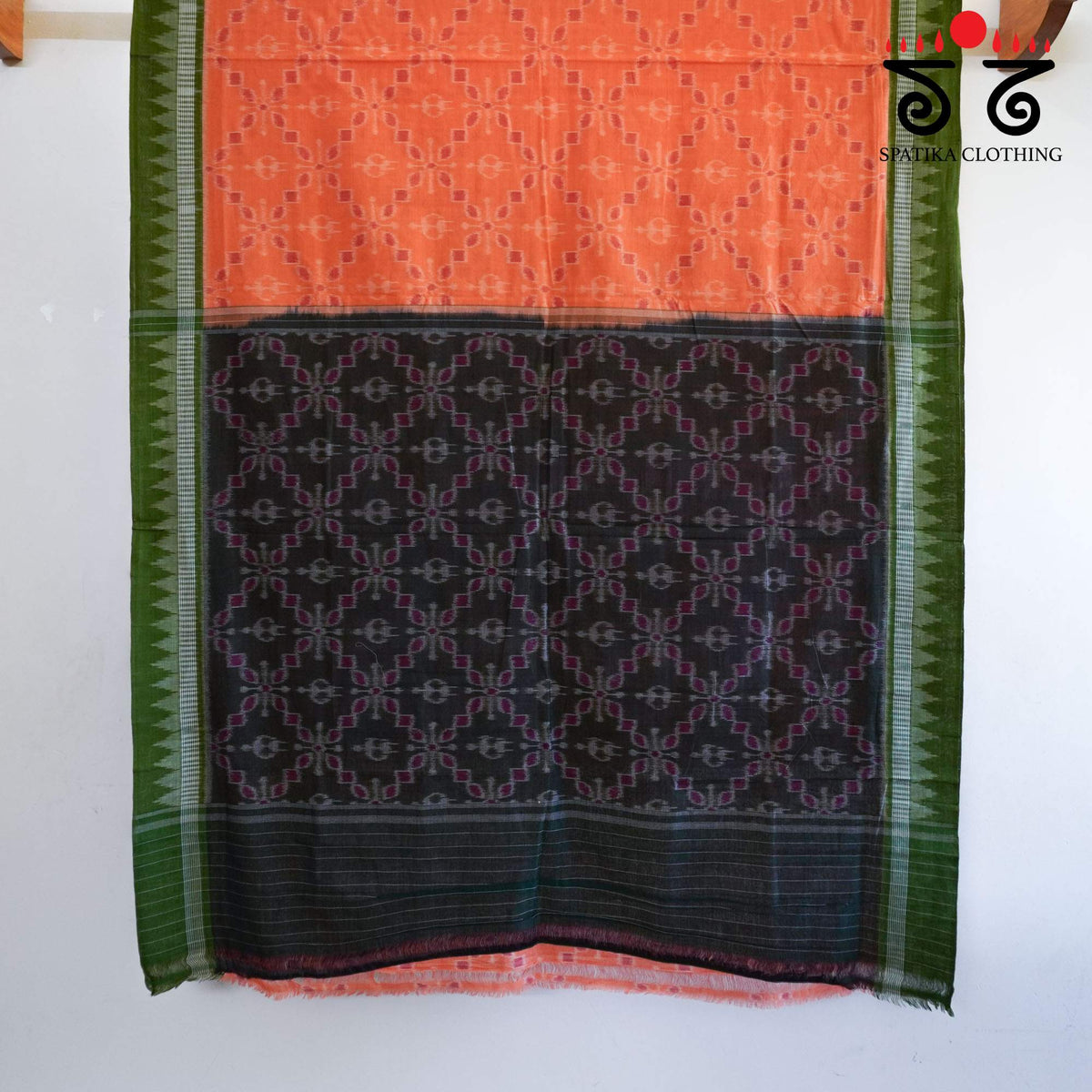 Orange Nuapatna-Ikat Handwoven Cotton Saree