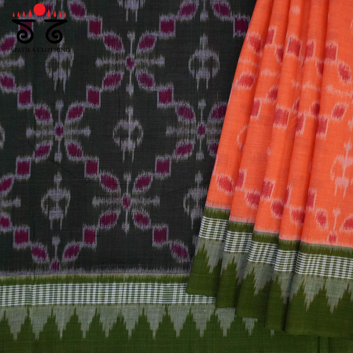 Orange Nuapatna-Ikat Handwoven Cotton Saree
