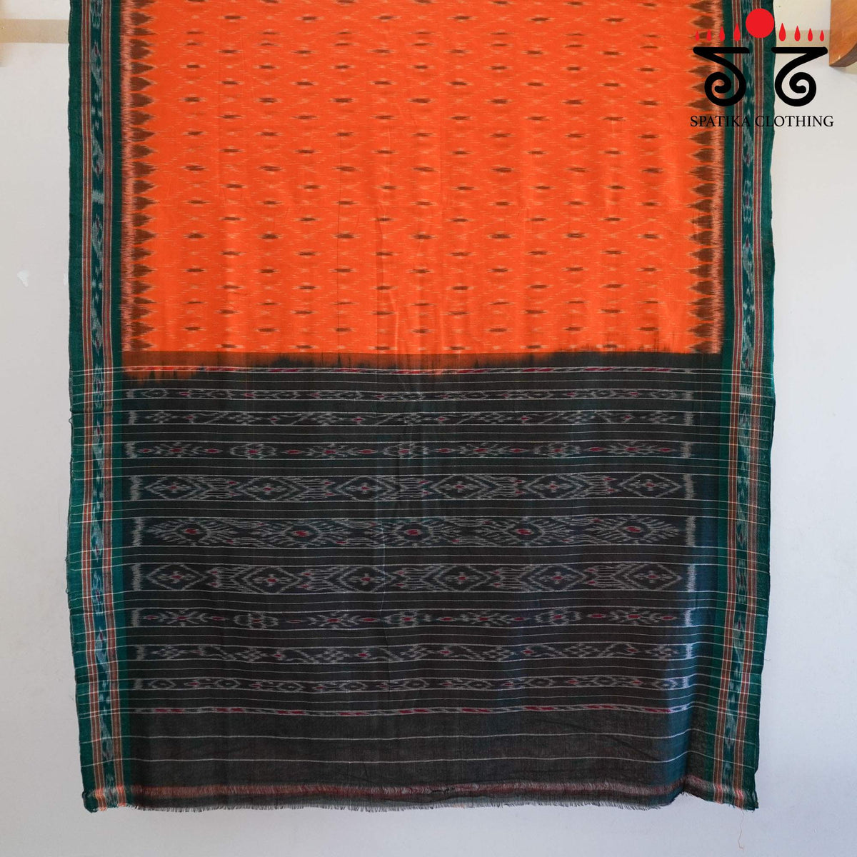 Orange Nuapatna-Ikat Handwoven Cotton Saree